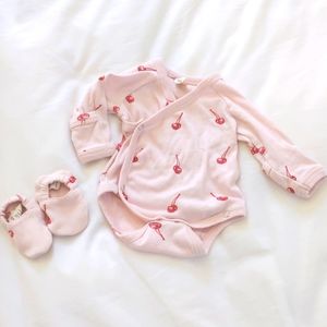 Kate Quinn Cherry Kimono Bodysuit and Booties 0-3 months